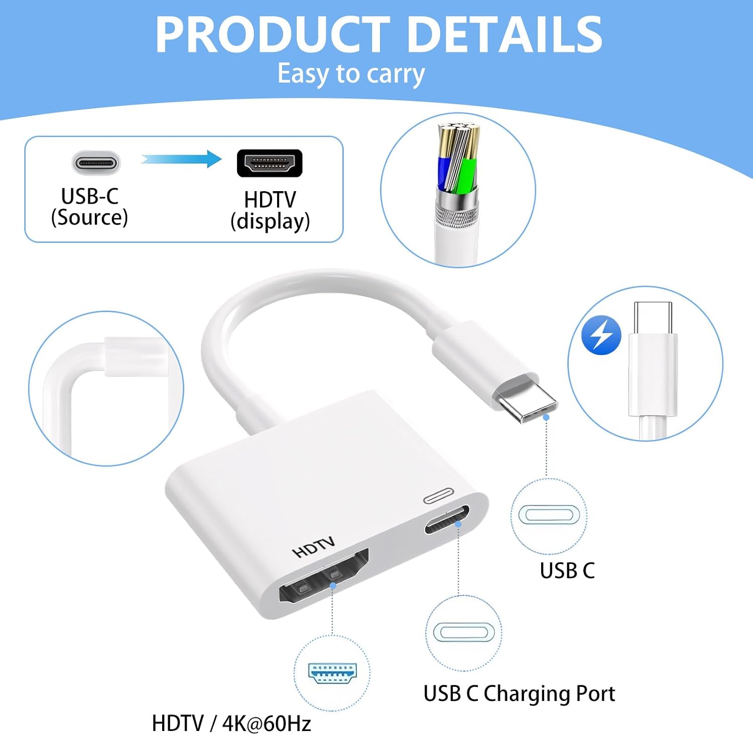 USB C to HDMI, Suitable for TV - Usb C To Hdmi 评论和价格